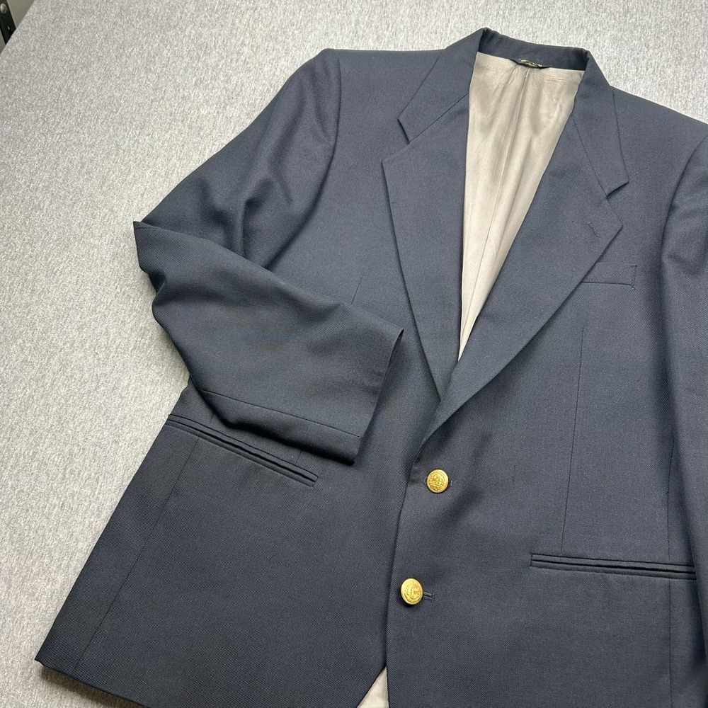 Givenchy Two Button Blazer Mens 42 Navy‎ Blue Ventless Gold Buttons USA *HOLE*